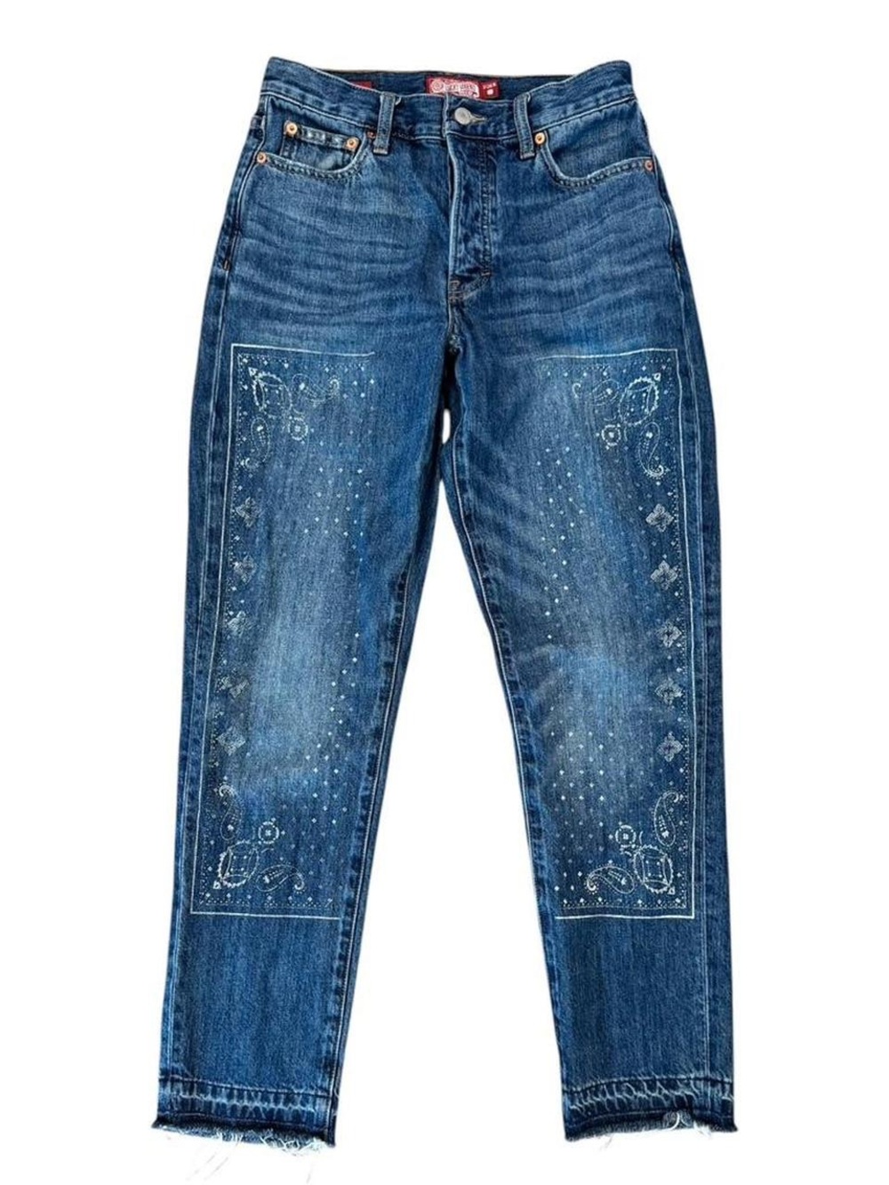 Lucky Brand Legend "Drew Mom" High Rise Taper Jeans with the paisley/bandana